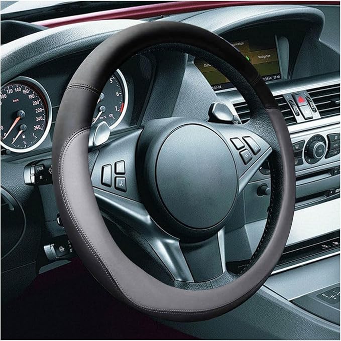 LAINLOY 15" Car Steering Wheel Cover, Microfiber Leather Cover, Grey | Anti-Slip Breathable Steering Wheel Decoration, Universal Steering Wheel Accessories for Diverse Cars