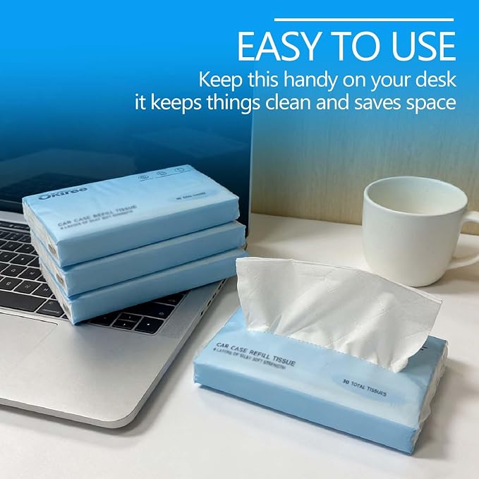 Car Tissues, 8 Packs x 30 Sheets (240 Total), 4-Ply Ultra Soft Facial Tissues, Compact Travel Size, Fits Cup Holder & Visor, Car, Home & Travel Use (1 Count (Pack of 8))