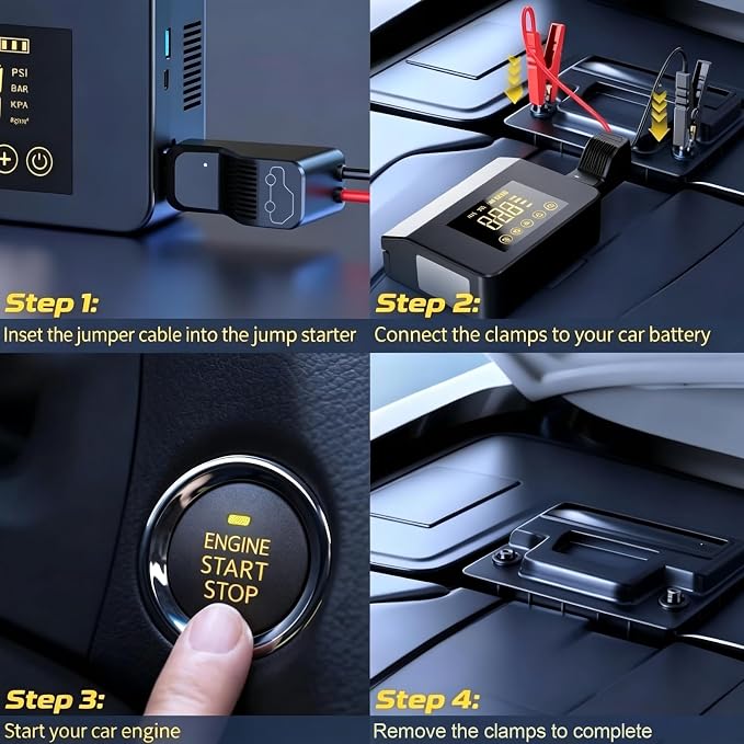 Eleacc Portable Jump Starter with Air Compressor, 4000A 12V Car Battery Jump Starter(All Gas/8.0L Diesel), Jump Box with 150PSI Auto-Shutoff Tire Inflator, 15000mAh Power Bank, LED&Type-C Fast Charge