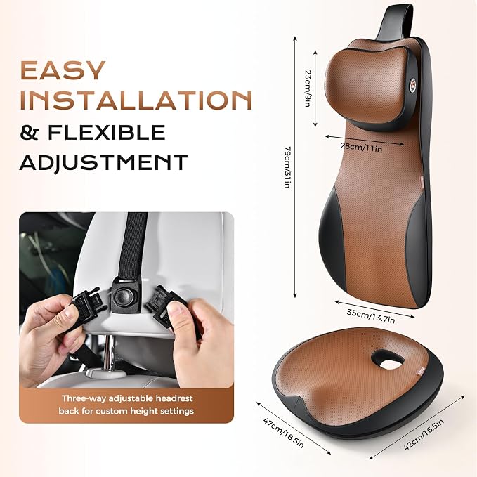 Coverado Car Seat Cushion and One Piece Lumbar Support with Adjustable Neck Cushion for Car, Ergonomic Memory Foam Car Back Support, Truck Seat Cushion for Sciatica Back Neck Pain Relief, Blackbrown