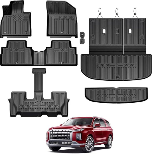 GALVAGNIATE Floor Mats for Hyundai Palisade 2020-2025, All Weather Floor Mats Trunk Cargo Liner with Backrest Protectors Accessories, Full Coverage Set (Fit 7/8 Seats)