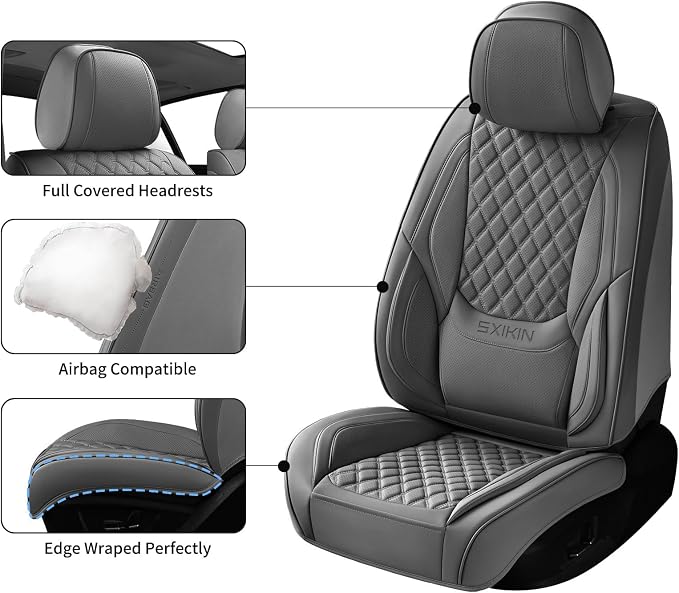 Car Seat Covers,Grey Leather Front Seat Covers for Cars,Front Driver Seat Covers,Waterproof Car Seat Cushion Protectors,Universal Fit for Most Cars SUV Trucks(Gray, Front Seats)