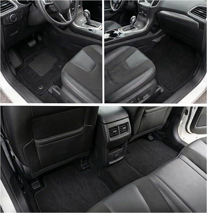ecoMats Carpet Floor Mats Compatible with 2015 to 2024 Ford Edge, with Non-Slip Driver Heel Pad and Safety Locks, Front and Rear, Black