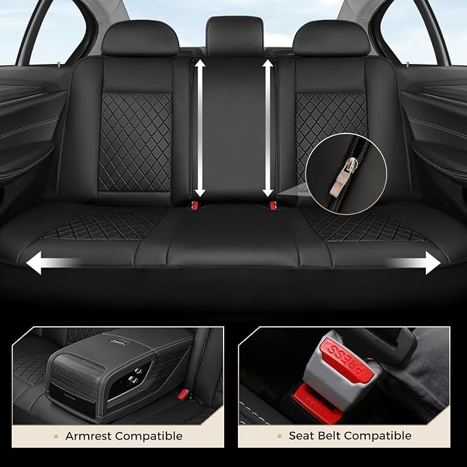 Coverado Car Seat Covers Front Pair, Automotive Leather Seat Covers for Car，Universal Fit Front Back Seat Cover, Non-Slip Waterproof Breathable Car Seat Protector