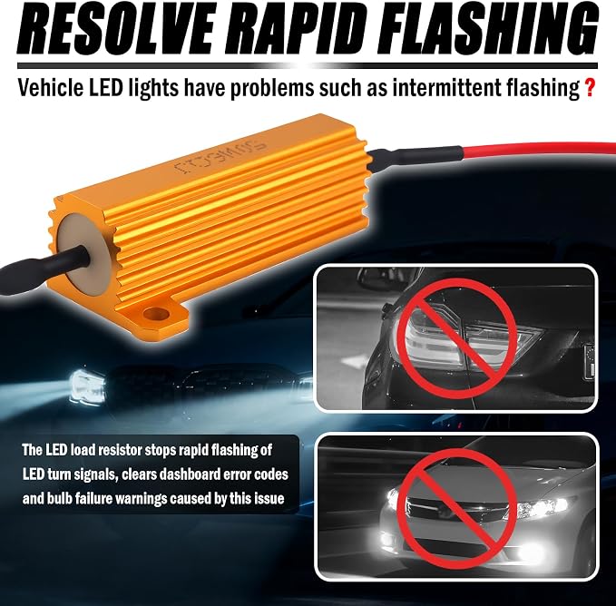 4PCS 50W 6Ω Car Load Resistors for LED Turn Signal Kit with T-Taps,LED Resistor Turn Signal Fix Fast Blinking/Hyper Flash/Error Code,Heat-Resistant LEDs Load Resistor