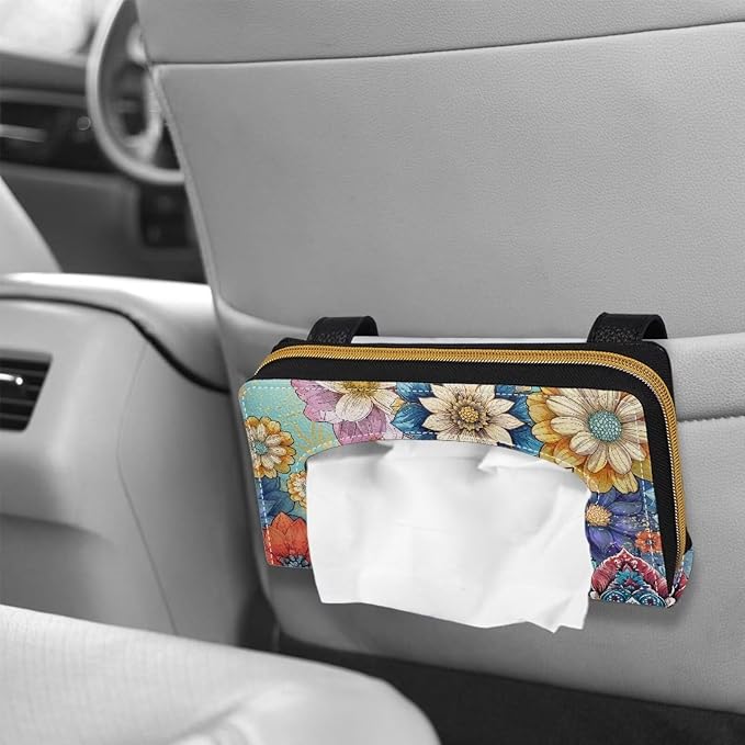 Bohe Flower Visor Automotive Tissue Holder Bohe Flower Pattern Car Sun Visor Tissue Box for Back Seat Car Interior Accessories