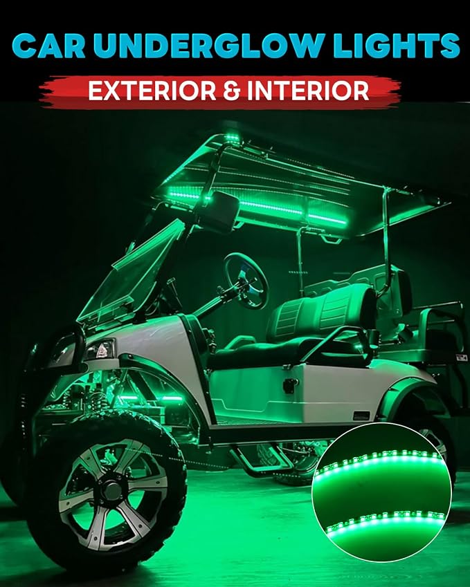 12V Led Light Strip Connectable 24Inch Green Led Strip Lights for Car Underglow Kit Golf Cart Motorcycle Boat Cabinet Waterproof Led Light Strip,4Pack
