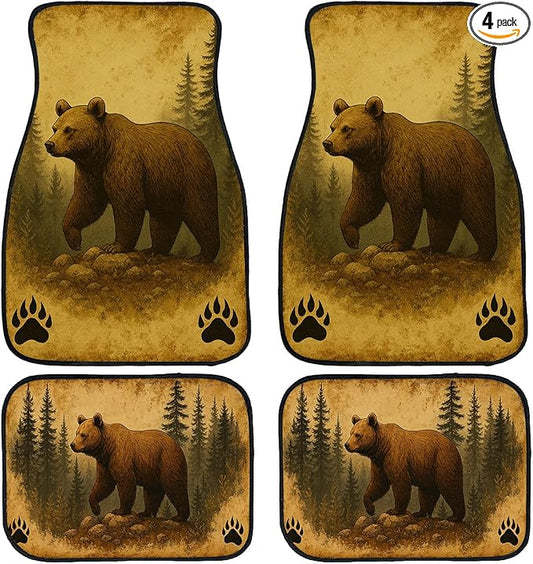 Bear Car Floor Mats Vintage Brown Forest Paw Rustic Wildlife Carpet Front Rear Carpets Mat Decorative Car Floor Carpets Non-Slip Auto Car Accessories Universal Fit Car Accessories for Truck