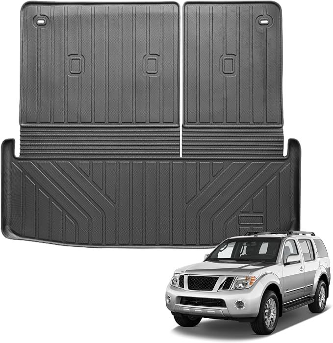 Auxko All Weather Cargo Mat with Back Seat Mat Fit for Nissan Pathfinder 2026 2025 2024 2023 2022 TPE Trunk Mat Accessories All Season Odorless Anti-Slip Black