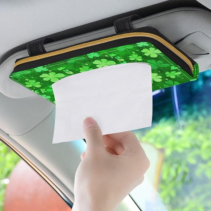 Four Leaves Print Car Sun Visor Napkin Holder U Leather Backseat Visor Tissue Holder Visor Backseat Tissue Case Accessories