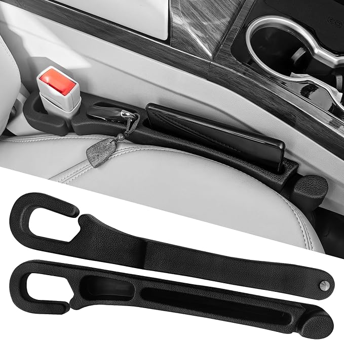 Car Seat Gap Filler with Organizer Hook & Emergency Glass Breaker (2-Pack) | Prevent Small Items & Tools from Falling Ultimate Seat Side Gap Fits Cars, SUVs, Trucks & Sedans
