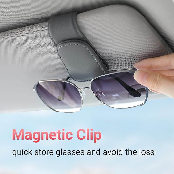 Sunglass Holder for Car Sun Visor Sunglasses Clip Car accessories -2 Packs | sun visor organizer, ticket card clip, eyeglass sunglasses holder, one-handed magnetic, anti-scratch, car stuff for women men