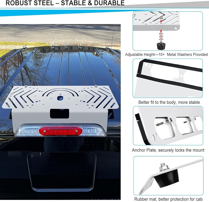 TOPOWN White Metal Drill-Free Light Bar Cab Mount for Ford F-150 (2015+) for Ford F-250-F-550 (2017+),Fit for Magnetic Light Bar and Magnetic Antenna, Support Bolt-on Mounting, Metal Light Bar Mount