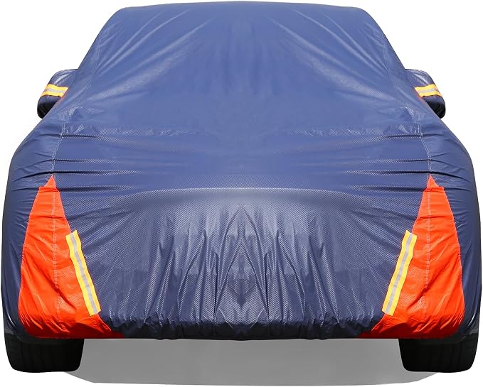 Tesla Model Y Car Cover Waterproof All Weather, 6 Layers Outdoor Full Exterior Cover Rain Sun UV Snowproof Protection with Zipper Cotton, Mirror Pocket and Charging Port