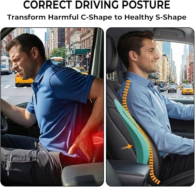 Adjustable Lumbar Support for Car: 4-Way Back Support | 3" thickness and 4" height adjustment helps target the right lower back spot for long-distance driving and truck drivers