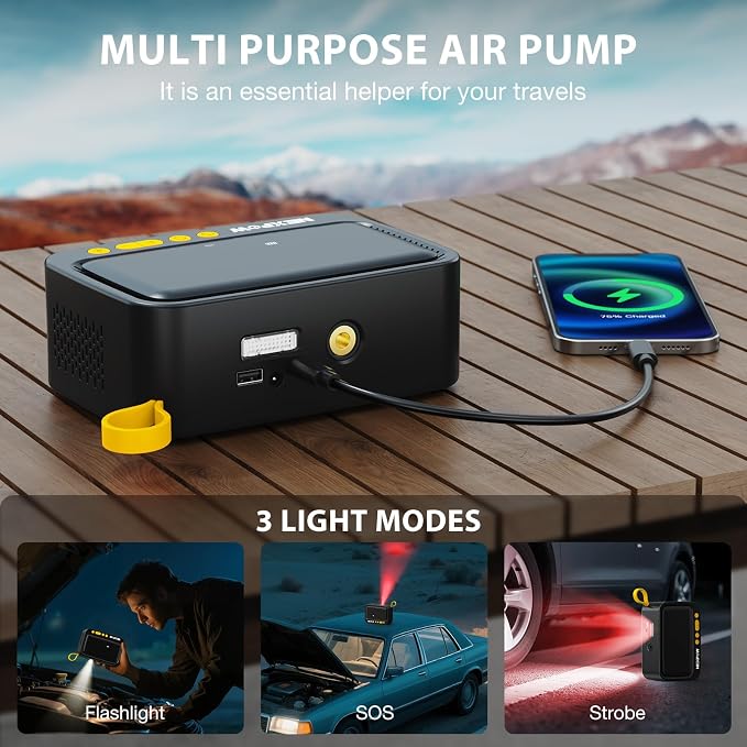 NEXPOW Tire Inflator Portable Air Compressor, 150 PSI, Yellow | Air Pump for Car Tires, Digital Pressure Gauge & Auto Shut-Off, For Car, Motorcycle, Bicycle, Balls