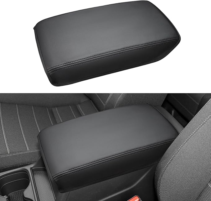 INTGET for 2023 2024 2025 2026 Honda CRV Center Console Cover Leather Middle Armrest Cover Center Console Lid Protector for 2026 Honda CRV Accessories (Black Stitches,2023+)