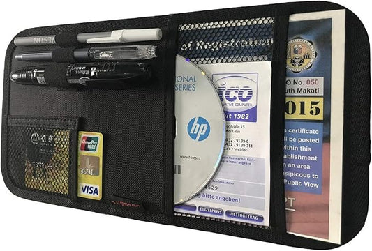 Car Sun Visor Organizer, Auto Visor Holder Interior Accessories Pocket Organizer - Car Registration Holder Document Storage Pouch Pen Holder - Black