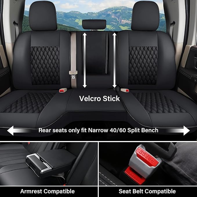 Coverado Custom Fit Seat Covers Full Set for Chevy Silverado/GMC Sierra 2014-2018 1500, 2015-2019 2500HD 3500HD Crew/Double/Extended Cab – Faux Waterproof Leather (Black)