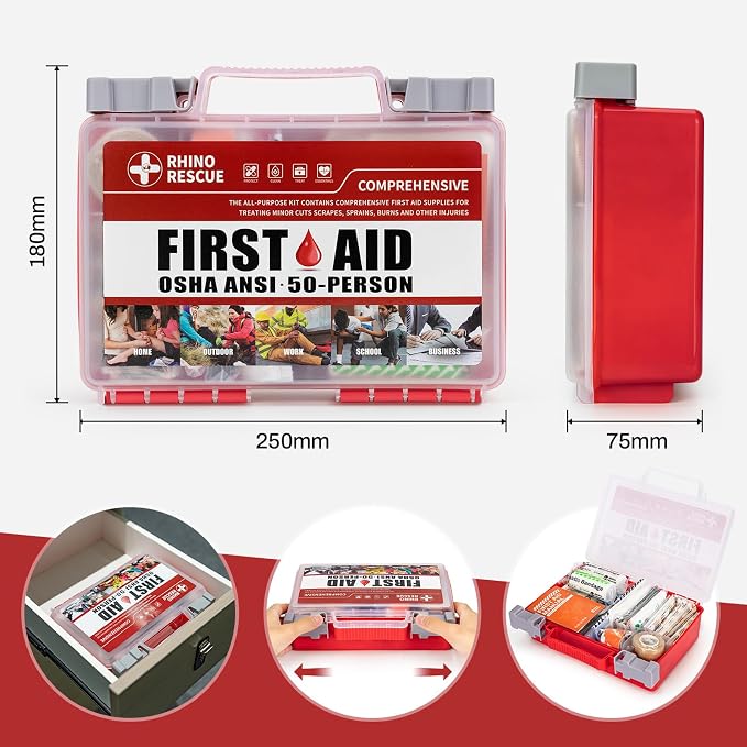 RHINO RESCUE 278pcs First Aid Kit, All-Purpose 50-Person | Home & Office Emergency Medical Supplies, for Minor Cuts, Scrapes, Burns, HSA/FSA Approved