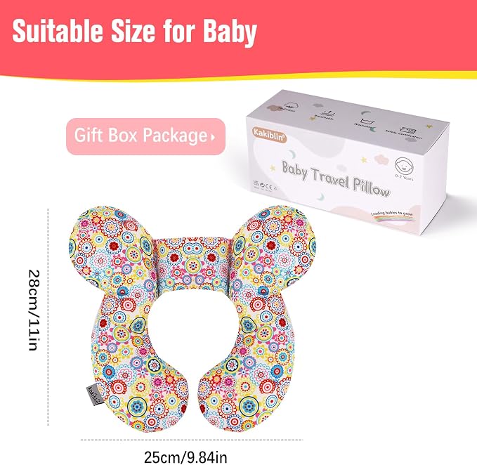 KAKIBLIN Baby Neck Pillow, Upgraded Baby Support Pillow,Baby Neck Support Pillow for Carseat, Newborn Neck Support for Car Seat,Pushchair,Travel (Flower)