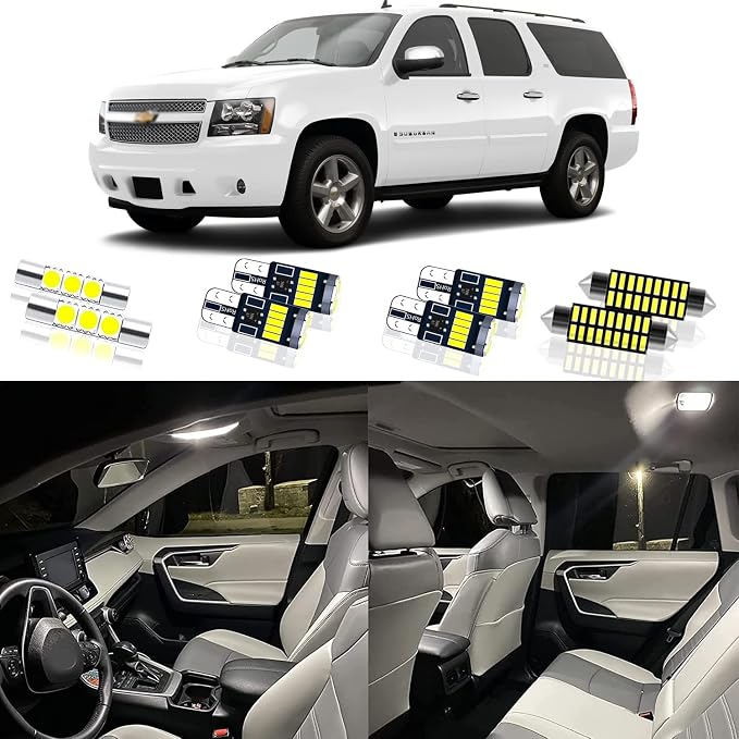 16pcs Suburban Interior LED Light Kit for Chevrolet Chevy Tahoe Suburban GMC Yukon Denali XL 2007 2008 2009 2010 2011 2012 2013 2014 Super Bright 6000K White Interior LED Bulb + Install Tool