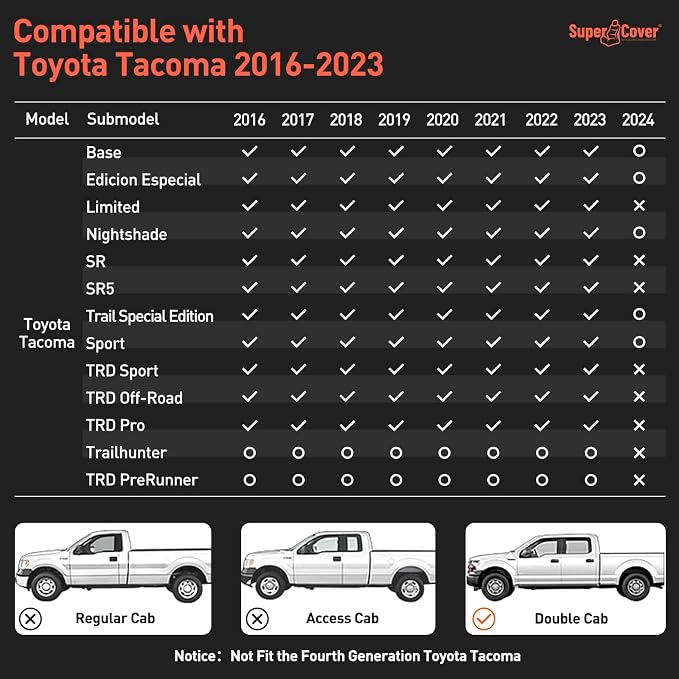 DrCarNow for Toyota Tacoma Seat Covers 2016-2023, Fit for Tacoma 3rd Gen Leather Pickup Seat Cover Crew Cab/Double Cab 2016 2017 2018 2019 2020 2021 2022 2023 Waterproof Full Set Accessories Brown