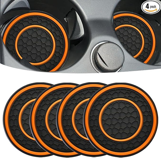 Car Cup Coaster Universal Automotive Waterproof Non-Slip Cup Holders Sift-Proof Spill Holder Car Interior Accessories 4 Pack Black & Orange