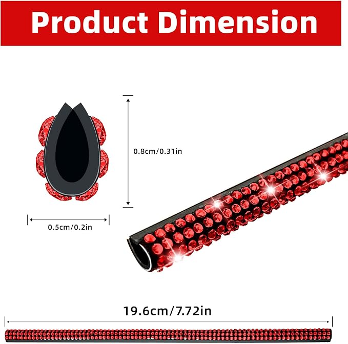 NBTEPEM Bling Car Air Conditioner Decoration Strip for Vent Outlet, 10 PCS Universal Rhinestone Car Vent Outlet Trim Decorations, Bling Interior Accessories for Women and Girls (Red)