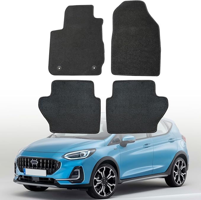 GXARTS Custom Fit Velour Car Floor Mats Full Set Fit for Ford Fiesta SE S ST Titanium 2011-2019 | Black Carpet Liners Front & Rear,with Anti-Slip Retaining Clips