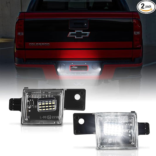 Gempro LED License Plate Light Rear Tag Lamp Assembly for 2014-2023 Chevy Silverado GMC Sierra 1500 2500HD 3500HD, 6000K White