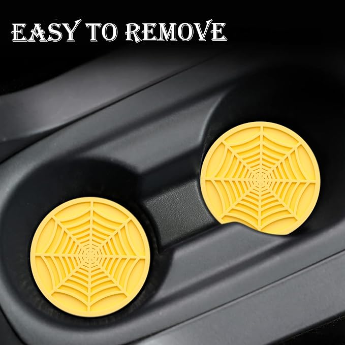2PCS Car Cup Holder Coasters, 2.75 Inch Universal Non-Slip Insert Water Bottle Holder Pads, Car Interior Accessories Sets (Yellow)