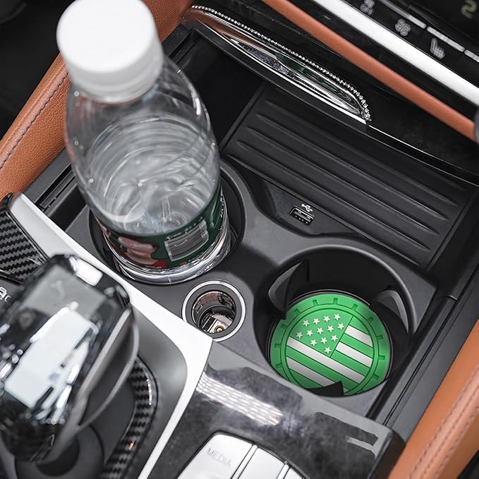 AUCELI 2 Pack Car Cup Holder Coasters, Colored American Flag US Flag Insert Car Cup Coaster, 2.75 Inch Anti Slip Shockproof Embedded Drink Mat, Vehicle Interior Decor Accessories