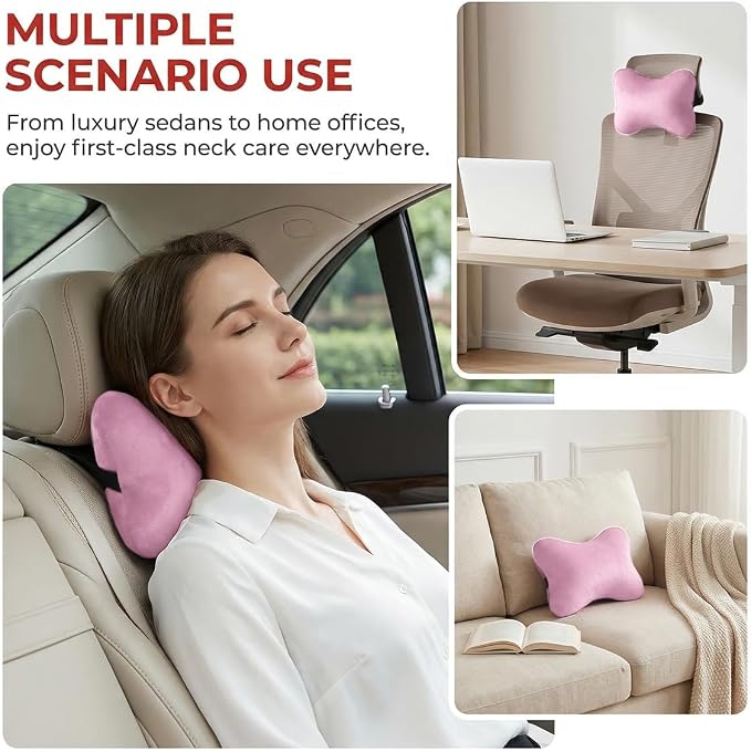 2PCS Car Neck Pillow, Soft Comfortable Vehicle Seat Neck Support Pillow Cushion for Relief Driving Fatigue, Breathable Auto Interior Headrest Neck Rest Pad, Universal for Vehicles (Pink)