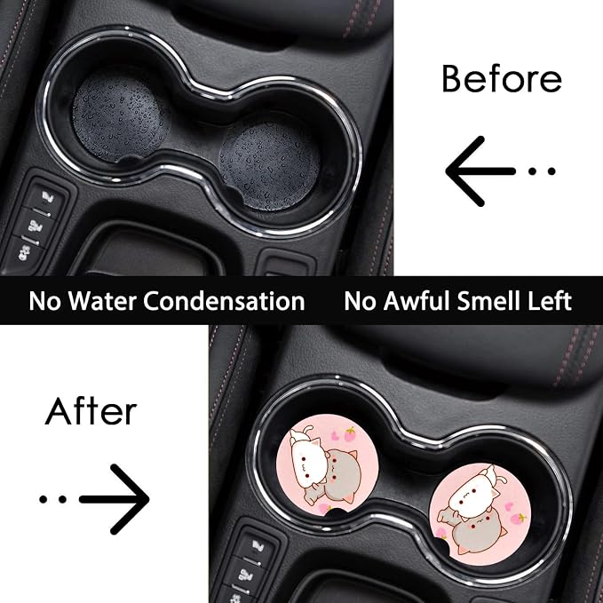 2 Pack Two Cat Car Cup Holder Coasters Universal Neoprene Coasters | 2.75" Universal Size Anti Slip Rubber Mat, Auto Cup Holder Accessories for SUV Truck, Gifts for Cat Lovers Women,Men,Mom