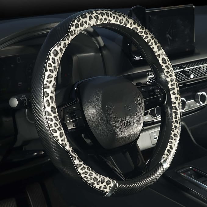 KAFEEK Leopard Steering Wheel Cover for Women, Universal 14.5-15 inch | Cheetah Print Design, Breathable Anti-Slip Inner Ring, Car Accessories for Most Cars, Trucks, SUVs