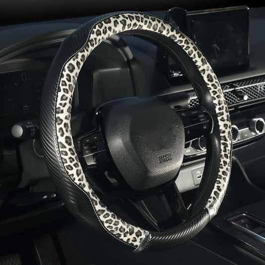 KAFEEK Leopard Steering Wheel Cover for Women, Universal 14.5-15 inch | Cheetah Print Design, Breathable Anti-Slip Inner Ring, Car Accessories for Most Cars, Trucks, SUVs