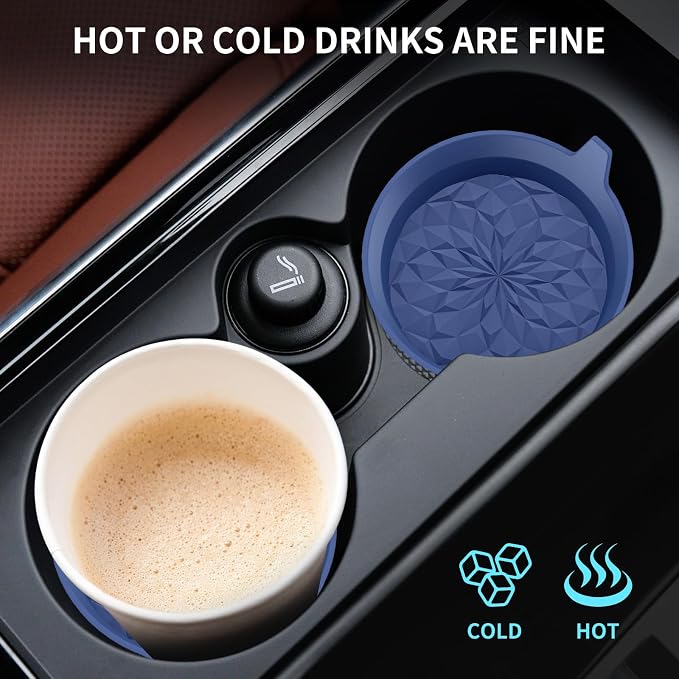 ME.FAN Car Cup Coasters [4 Pack] Silicone Cars Coasters - Universal Non-Slip Recessed Interior Accessories - Cup Holder Inserts Navy Blue