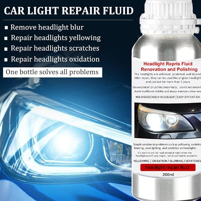 VCTSELITY 200ML Headlight Restoration Liquid, Car Headlight Polishing Repair Fluid, Headlight Polish Restoration Kit Refill Bottle to Remove Yellowing/Scratch/Haze/Oxidation/Vague