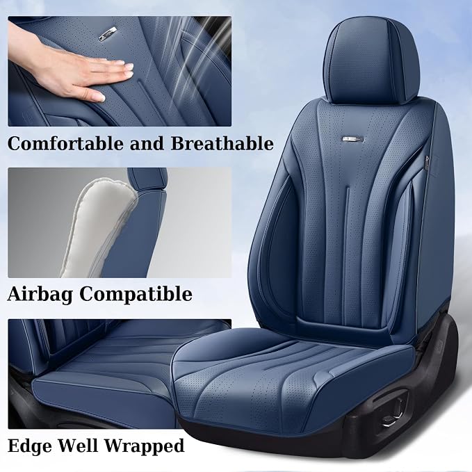 Coverado Leather Seat Covers, 5 Seats Waterproof Seat Covers for Cars, Front and Rear Seat Cover, Luxury Car Seat Protectors, Universal Car Seat Cushions Automotive Accessories Fit for Most Cars, Navy