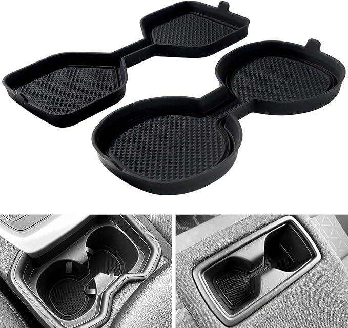 3D Cup Holder Inserts for Toyota RAV4 Accessories 2025 2024 2023 2022-2019 | Silicone Cup Coaster Mats Pad, Center Console Liner, 2Pcs, Black Trim
