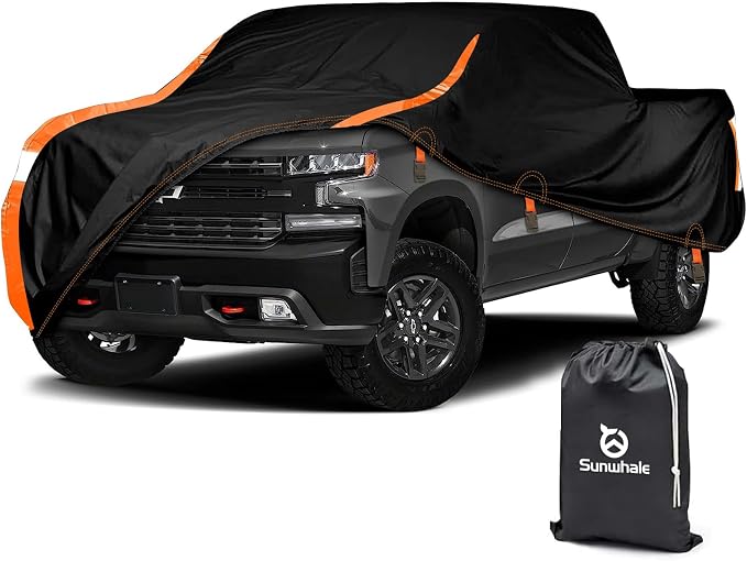 Truck Cover Heavy Duty 100% Waterproof Pickup Truck Cover All Weather Protection Rain UV Full Car Cover Universal Fit for Ford F150 Chevy Silverado Dodge Ram 1500 Fit Length Up to 242"