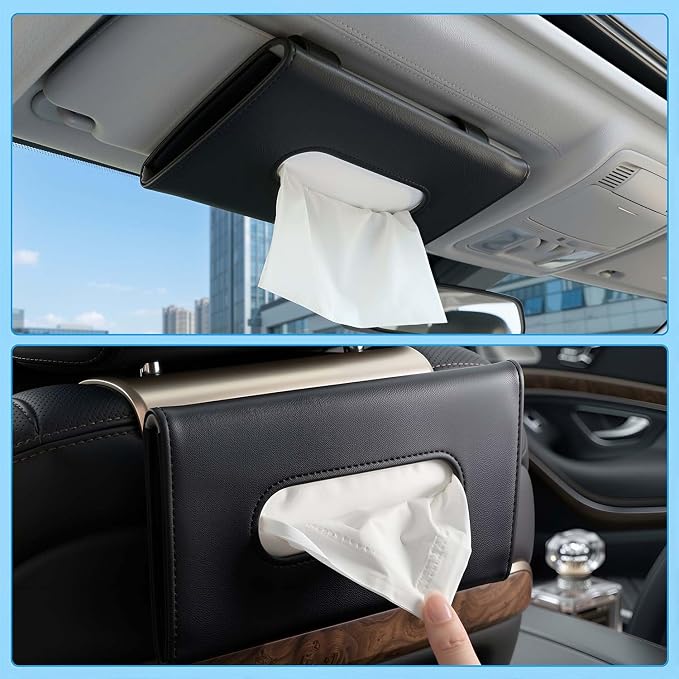 Car Tissue Holder, Car Sun Visor Napkin Box, Premium PU Leather, Auto Napkin Case, Mask Holder for Vehicle, with Tissue Refill, Interior Accessories, Pink