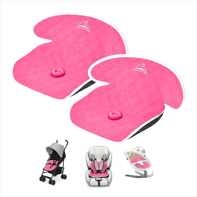 Bear and Care - Potty Training Car Seat Protector - Waterproof Car Seat Liner - Piddle Pads for Stroller, Toddlers & Baby Carseat - Travel-Friendly Washable Liner Mat for Spills Leak (Pink, Pack of 2)