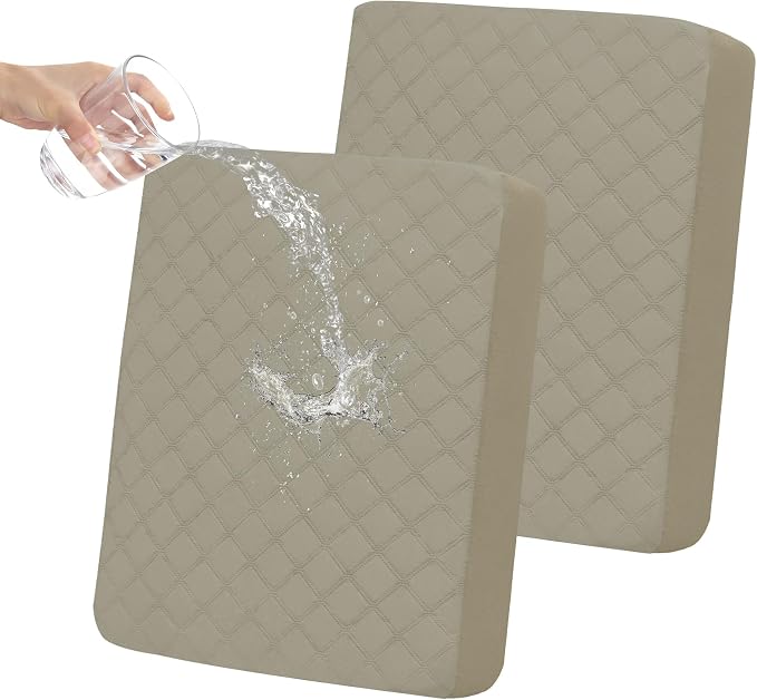 Easy-Going Waterproof Loveseat Cushion Covers, Non-Slip Leakproof Sofa Seat Cushion Slipcovers, Quilted and Stretch Furniture Protector for Dogs, Pets (2-Piece Loveseat Cushion, Beige)
