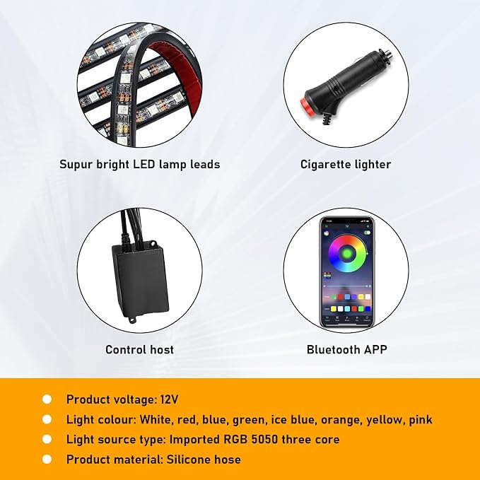 Car Led Interior Lights, RGB 48 LED Multicolor Auto Strip Light with Sound Active Function and APP Control, Under Dash Smart Lighting Kit with Charger, Car Accessories (Cigarette Lighter)