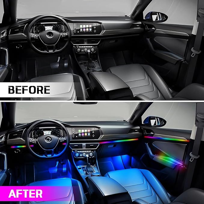 Interior Car LED Strip Lights,Acrylic LED Lights for Car with Dynamic Dreamcolor Chasing,175 inches 10 in 1 RGB Neon Strip Fiber Optic Ambient Lighting Kits with Remote APP,for Inside car Decorations