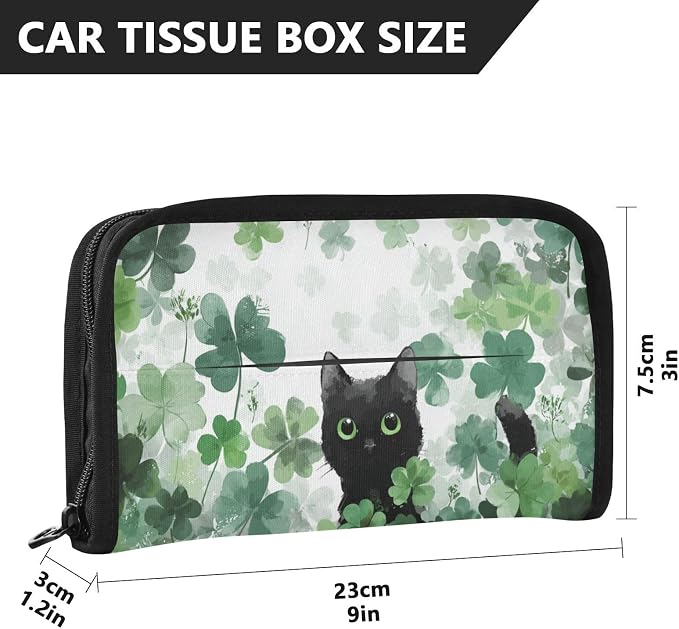 Watercolor Clovers Cat Car Tissue Holder Durable Napkin Holder Hanging Tissue Holders Case Car Tissues Bag for Sun Visor Seat Back Universal Auto