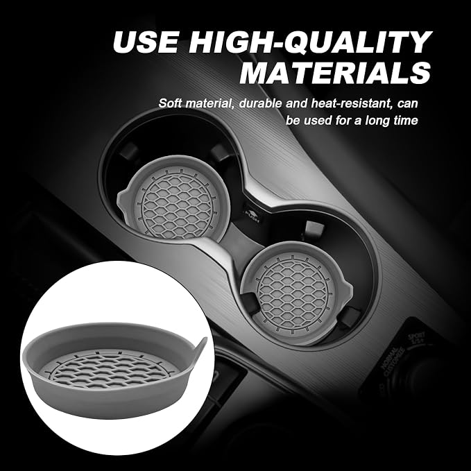 4-Pack Universal Cup Holder Coasters, Black Silicone Inserts - Keep Your Car Clean with Non-Slip & Spill-Proof Coasters for All Vehicles (Gray)