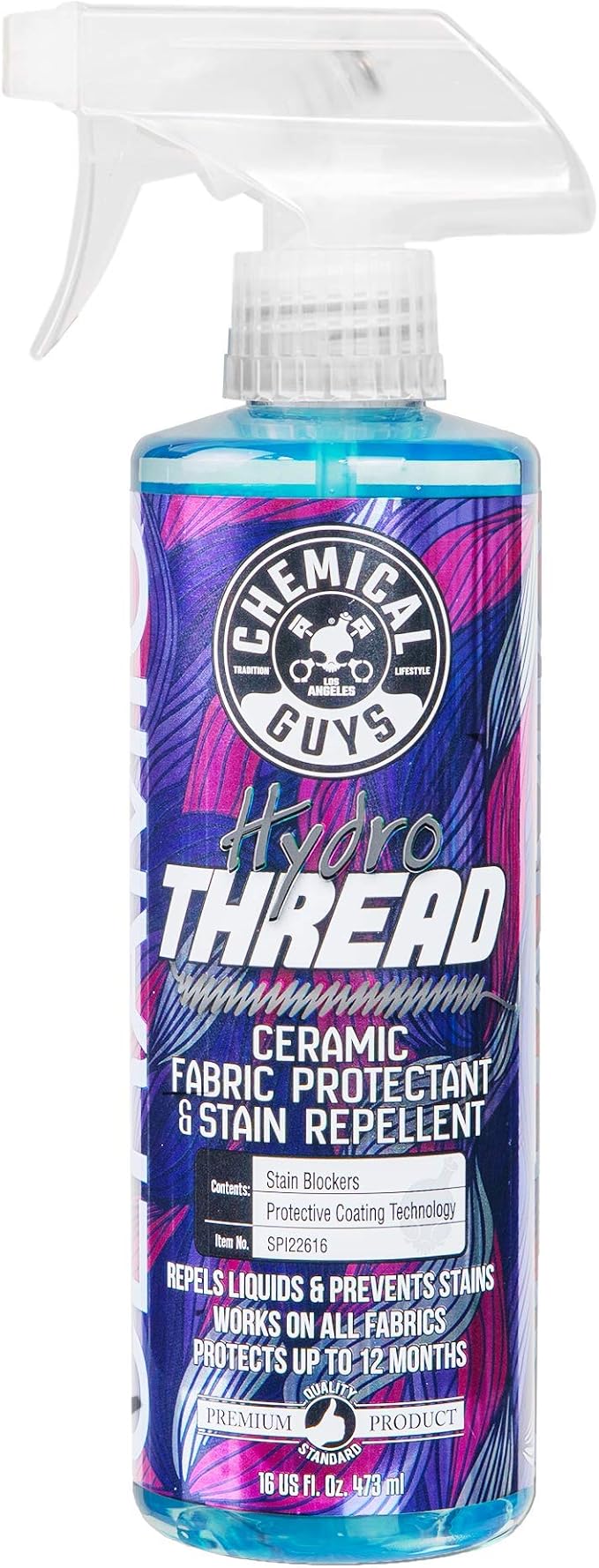Chemical Guys, HydroThread Ceramic Fabric Protectant & Stain Guard, 16 oz | Works on fabric, carpet & upholstery, keep floor mats looking clean, use with microfiber towel or interior brush